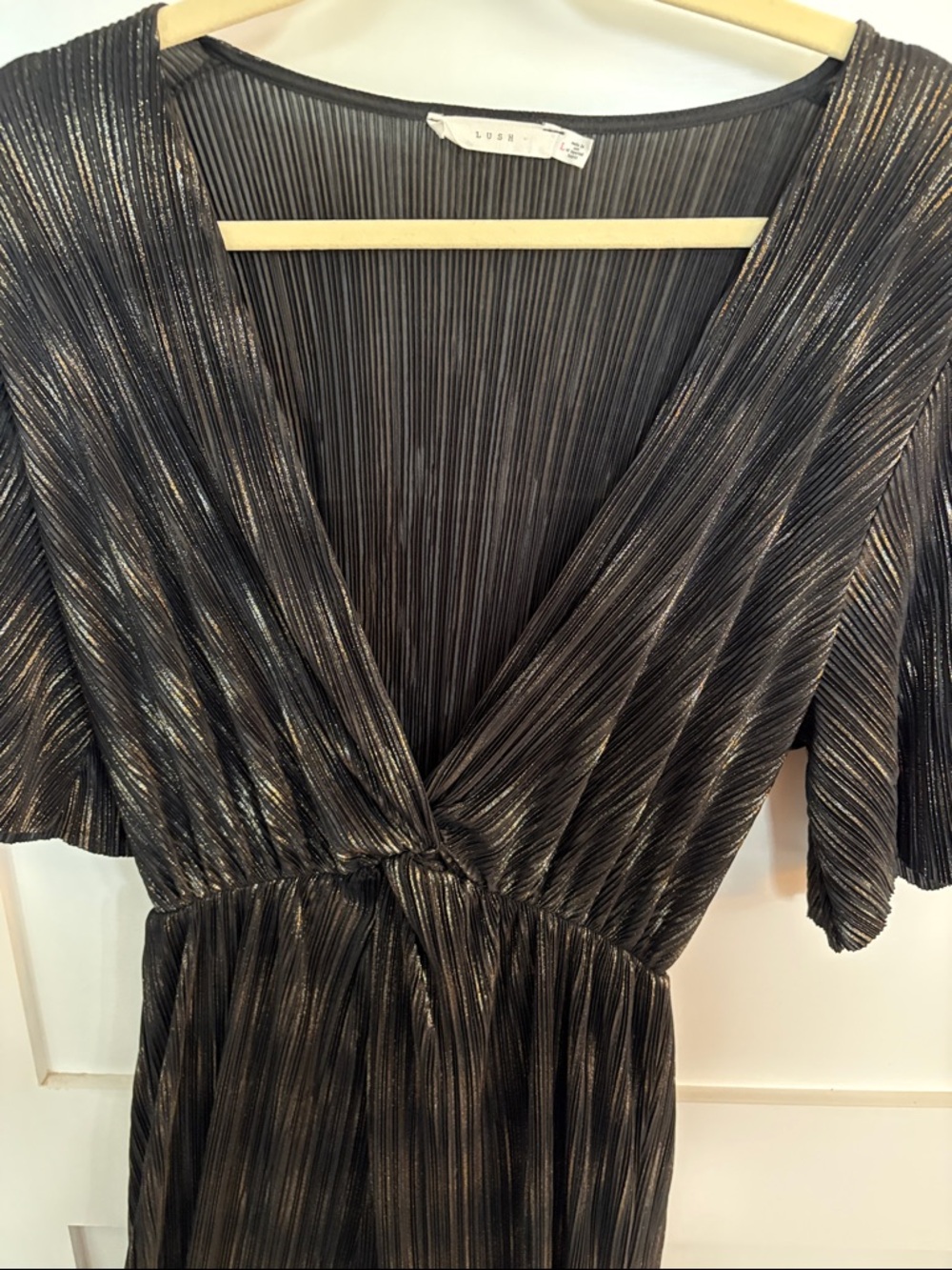 Lush Black Jumpsuit with Shimmering Stripes - Picture 3 of 4